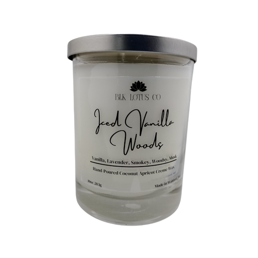 BLK Lotus Co Luxury Iced Vanilla Woods Candle – 10 oz Coco Apricot Crème Wax with Crackling Wooden Wick