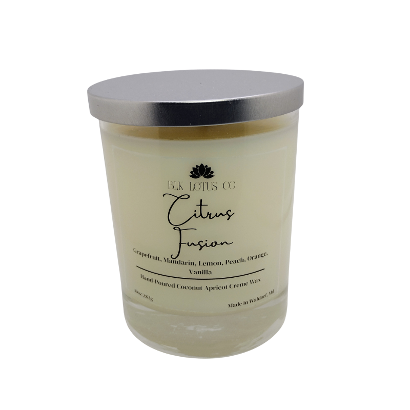 BLK Lotus Co Luxury Citrus Fusion Candle – 10 oz Coco Apricot Crème Wax with Crackling Wooden Wick