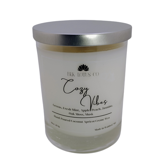 BLK Lotus Co Luxury Cozy Vibes Candle – 10 oz Coco Apricot Crème Wax with Crackling Wooden Wick