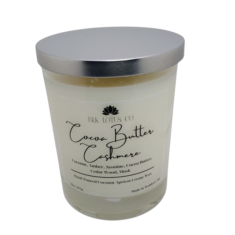 BLK Lotus Co Luxury Cocoa Butter Cashmere Candle – 10 oz Coco Apricot Crème Wax with Crackling Wooden Wick