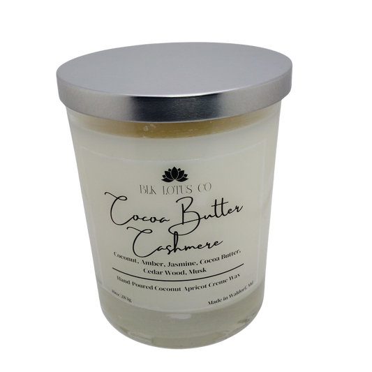 BLK Lotus Co Luxury Cocoa Butter Cashmere Candle – 10 oz Coco Apricot Crème Wax with Crackling Wooden Wick