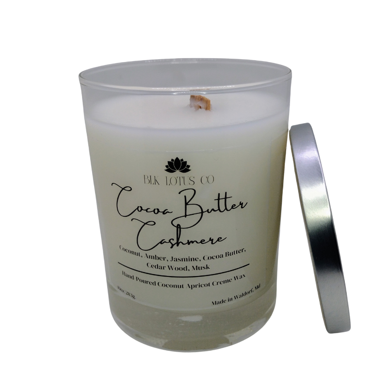 BLK Lotus Co Luxury Cocoa Butter Cashmere Candle – 10 oz Coco Apricot Crème Wax with Crackling Wooden Wick