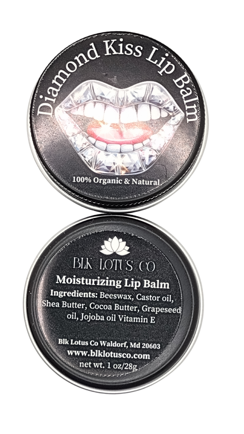 Radiant Lips Unveiled: Blk Lotus Co's Unscented Diamond Kiss Lip Balm - A Luxurious 1 oz Tin Infused with Nature's Finest