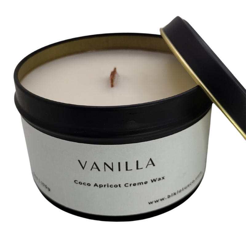 BLK Lotus Co Luxury Vanilla Candle – 6 oz Coco Apricot Crème Wax with Crackling Wooden Wick