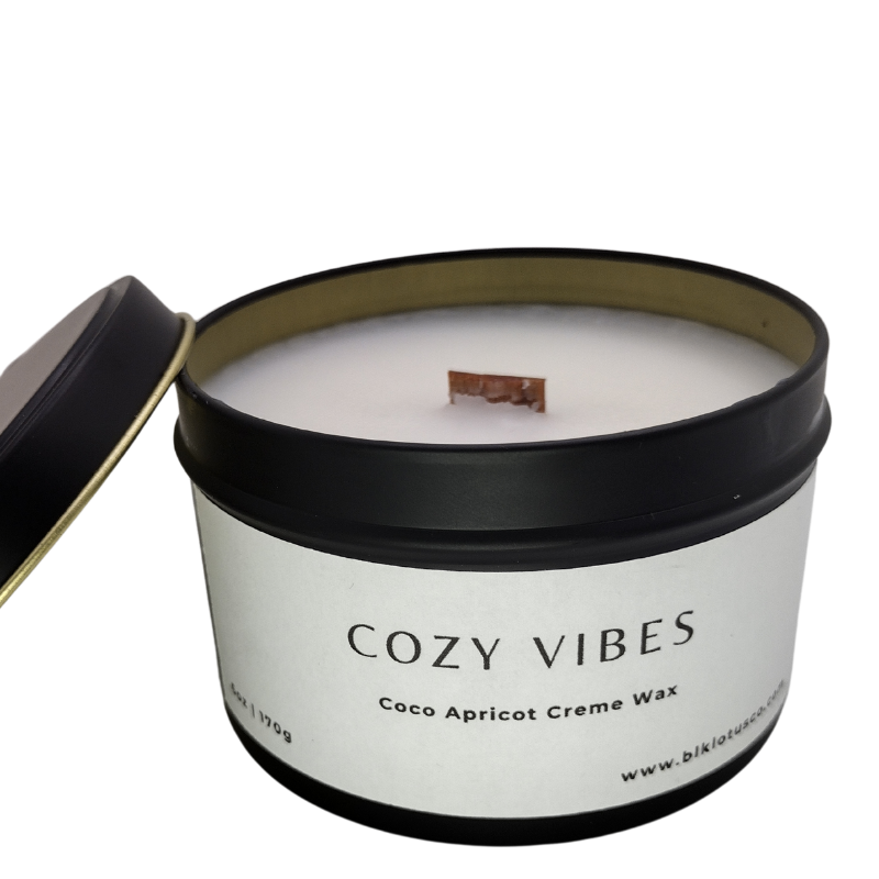 BLK Lotus Co Luxury Cozy Vibes Candle – 6 oz Coco Apricot Crème Wax with Crackling Wooden Wick