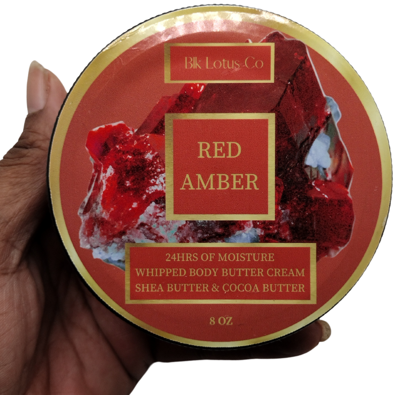 BLK Lotus Co Luxury Red Amber Whipped Body Butter Cream – 24-Hour Hydration with Shea & Cocoa Butter, Baccarat Rouge 540 Dupe