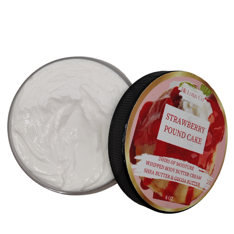 BLK Lotus Co Strawberry Pound Cake Whipped Body Butter Cream – 24-Hour Hydration with Shea & Cocoa Butter