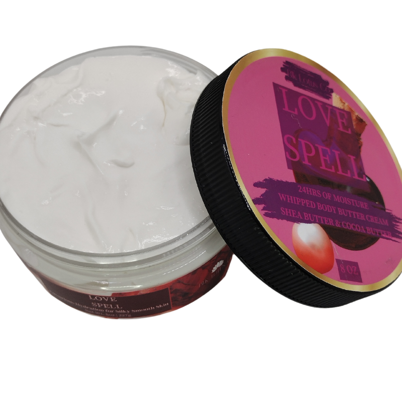 BLK Lotus Co 8 oz Love Spell Whipped Body Butter Cream – 24-Hour Hydration with Shea & Cocoa Butter