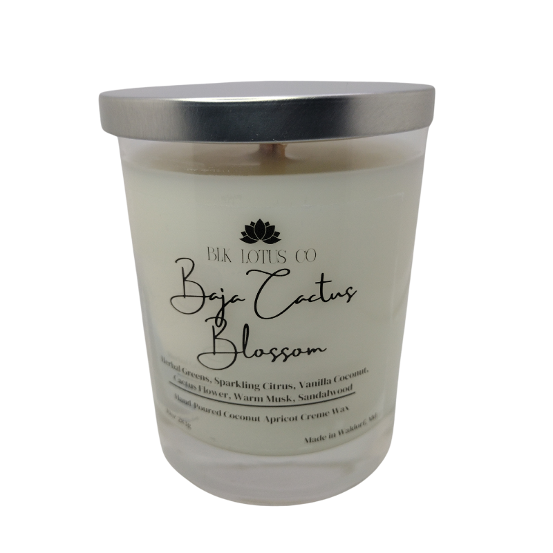 BLK Lotus Co Luxury Baja Cactus Blossom Candle – 10 oz Coco Apricot Crème Wax with Crackling Wooden Wick