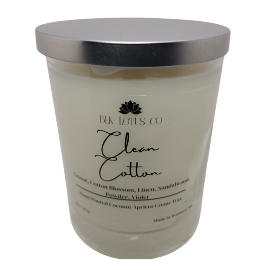 BLK Lotus Co Luxury Clean Cotton Candle – 10 oz Coco Apricot Crème Wax with Crackling Wooden Wic