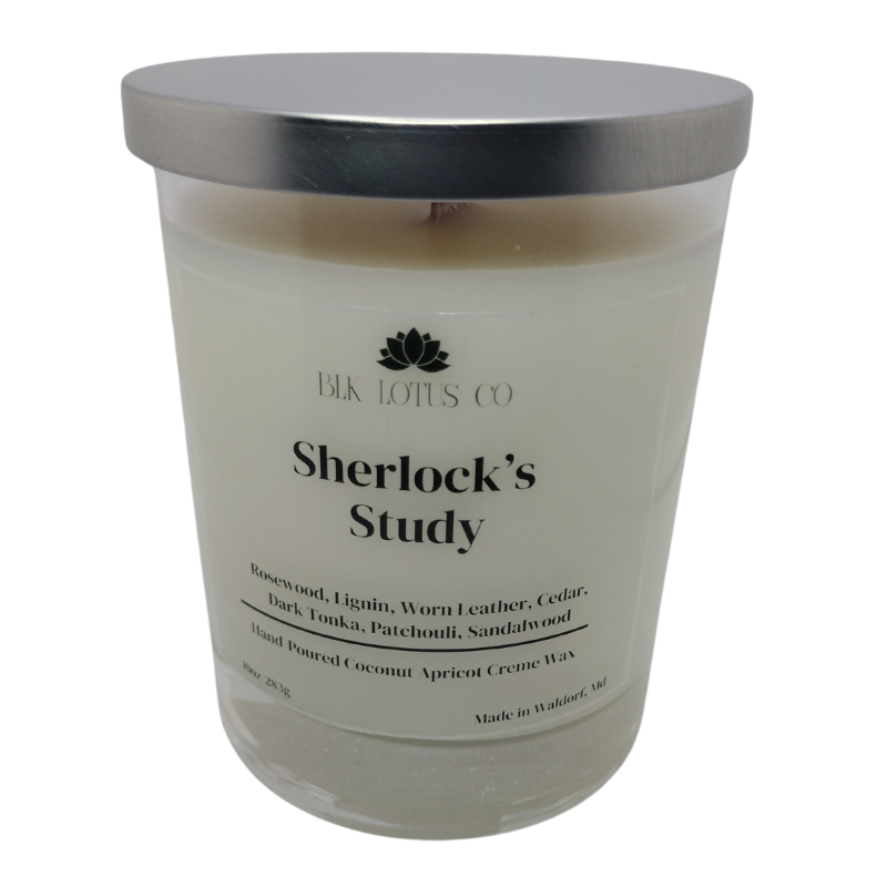 BLK Lotus Co Luxury Sherlock's Study Candle – 10 oz Coco Apricot Crème Wax with Crackling Wooden Wick