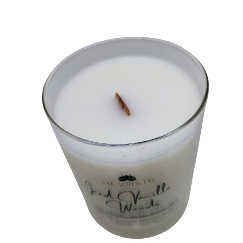 BLK Lotus Co Luxury Iced Vanilla Woods Candle – 10 oz Coco Apricot Crème Wax with Crackling Wooden Wick