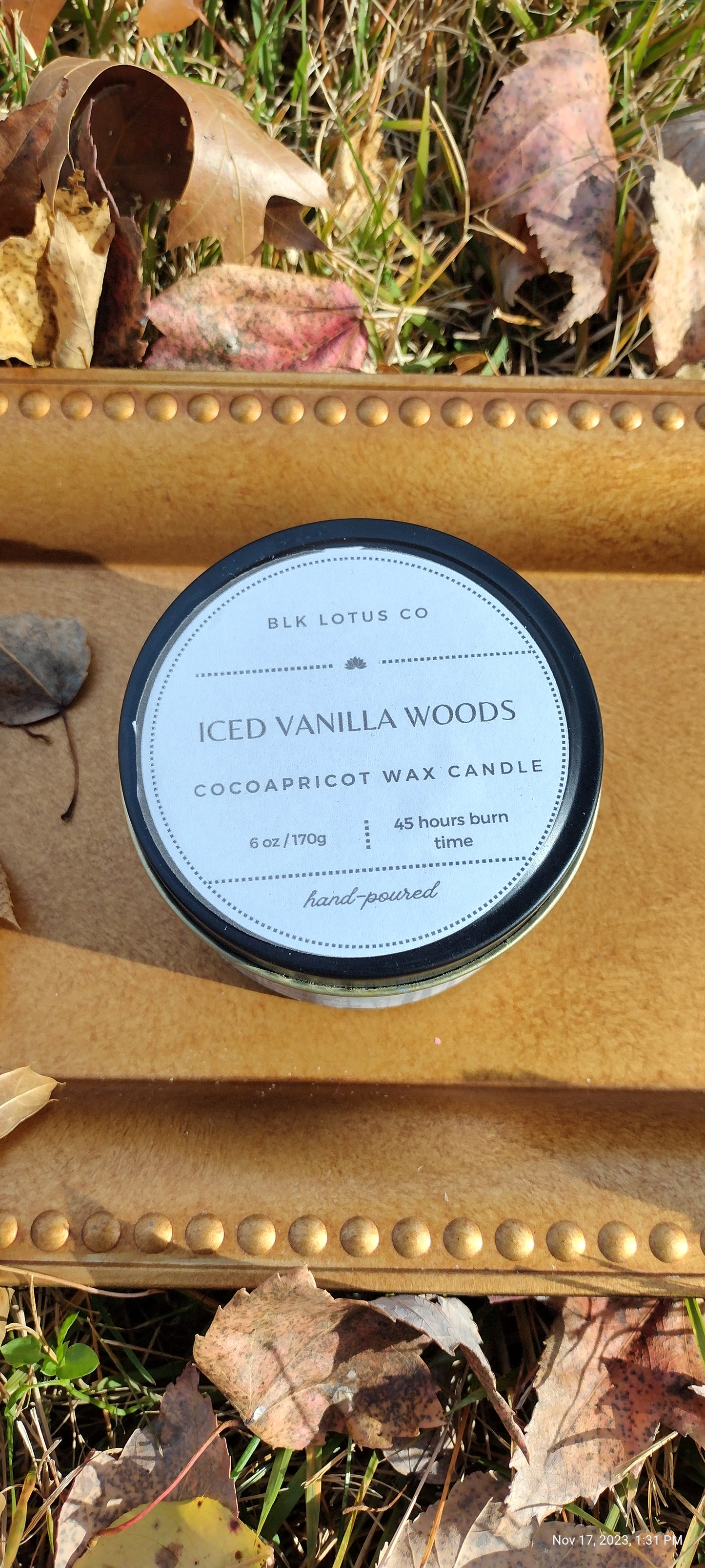 Ice Vanilla Woods: 6 oz Black Matte Tin Coco Apricot Wax Candle