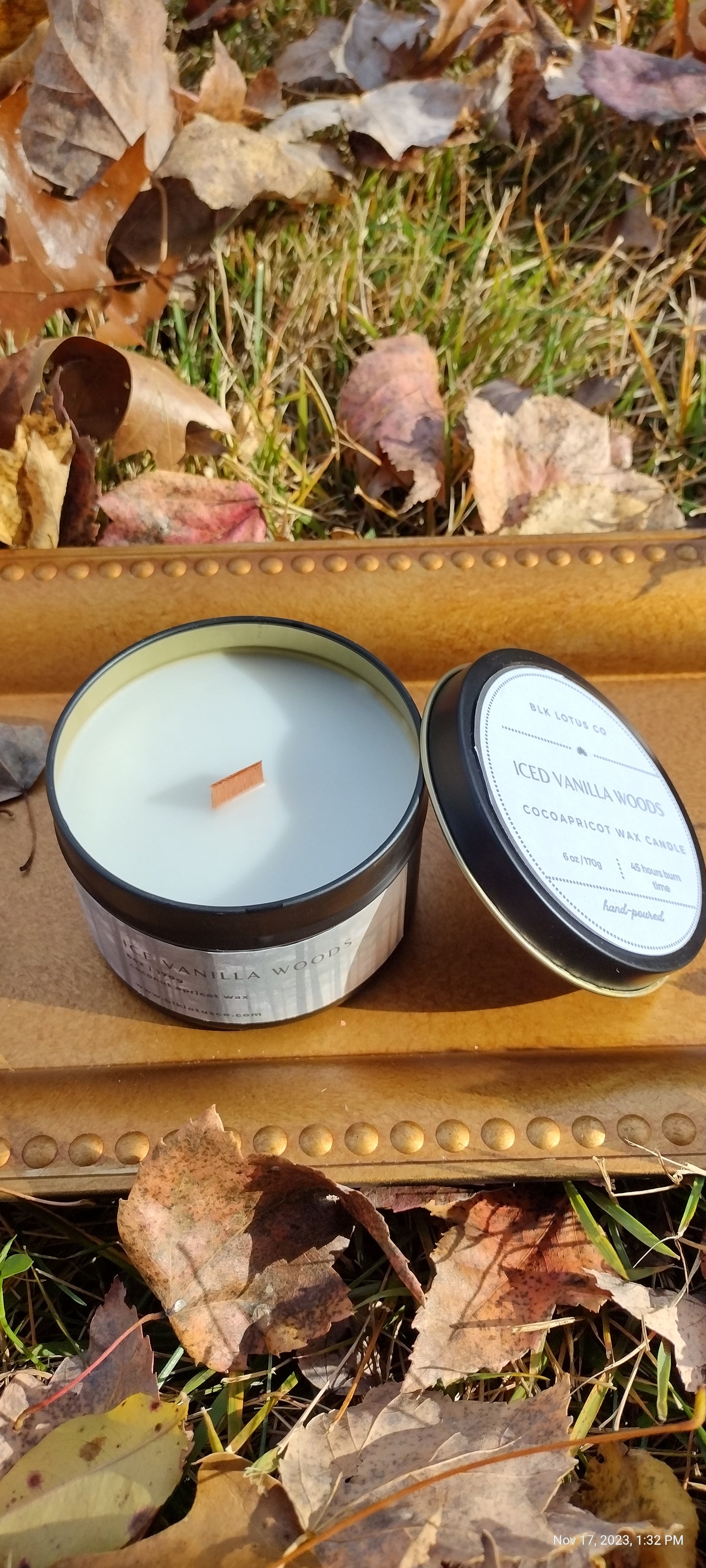 Ice Vanilla Woods: 6 oz Black Matte Tin Coco Apricot Wax Candle