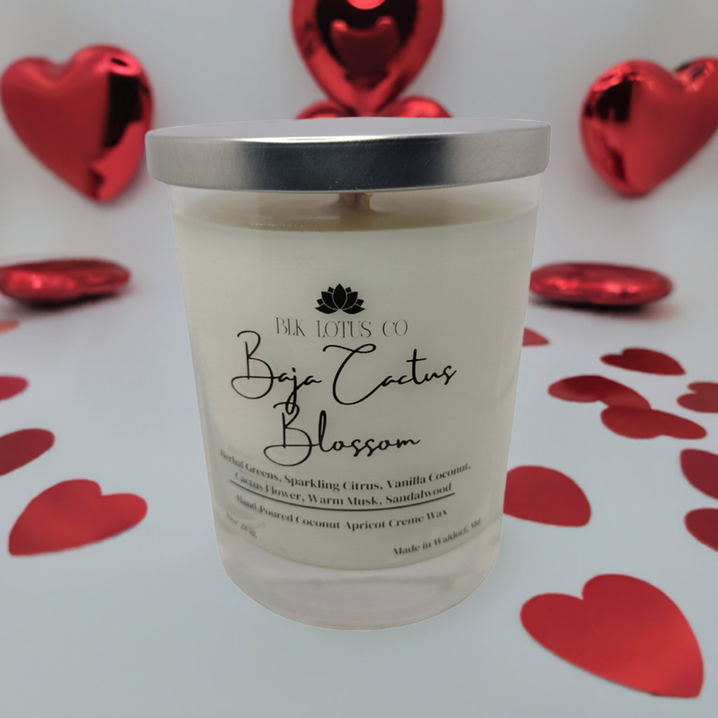 BLK Lotus Co Luxury Baja Cactus Blossom Candle – 10 oz Coco Apricot Crème Wax with Crackling Wooden Wick